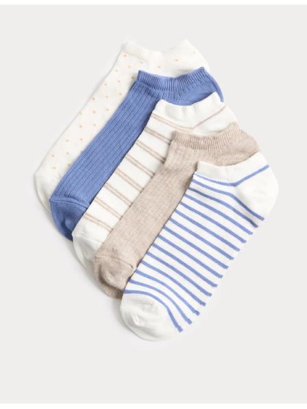 Marks & Spencer Vzorované krátké ponožky Trainer Liners™, s vysokým podílem bavlny, sada 5 párů Marks & Spencer modrá