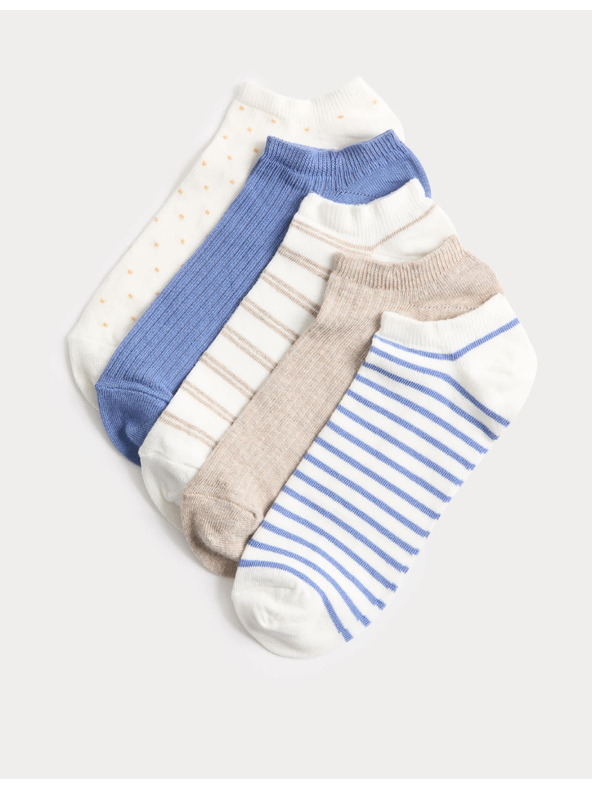 Marks & Spencer Vzorované krátké ponožky Trainer Liners™, s vysokým podílem bavlny, sada 5 párů Marks & Spencer modrá