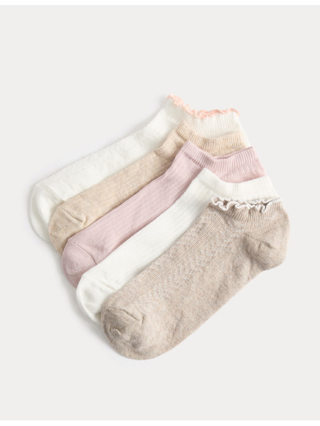 Marks & Spencer Vzorované krátké ponožky Trainer Liners™ s vysokým podílem bavlny, sada 5 párů Marks & Spencer růžová
