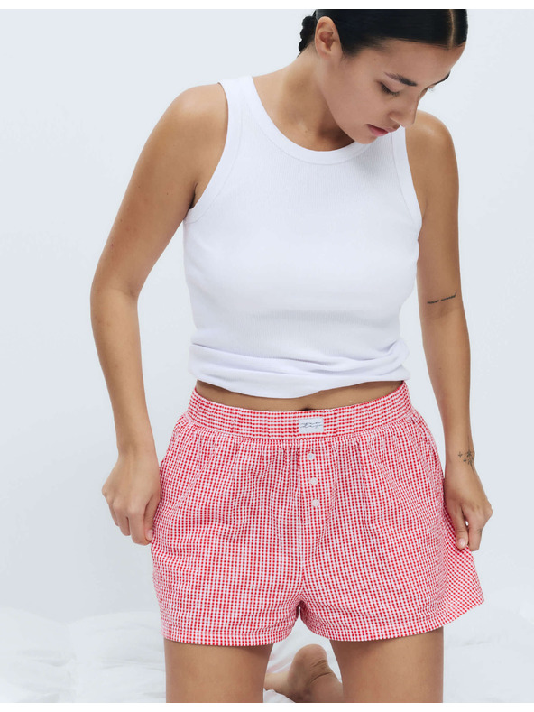 Marks & Spencer Ginghamové pyžamové šortky Seersucker z čisté bavlny Marks & Spencer červená