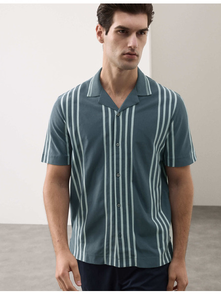 Marks & Spencer Texturovaná polokošile s klopou, z čisté bavlny Marks & Spencer modrá