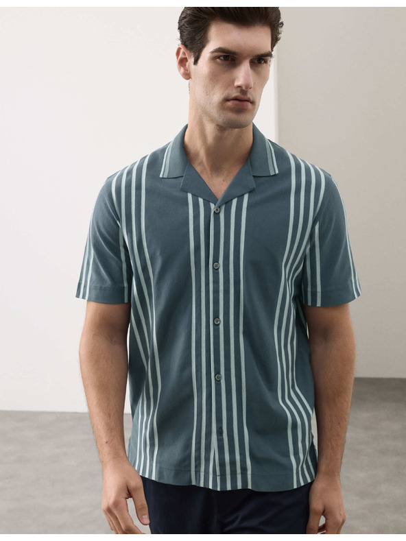 Marks & Spencer Texturovaná polokošile s klopou, z čisté bavlny Marks & Spencer modrá