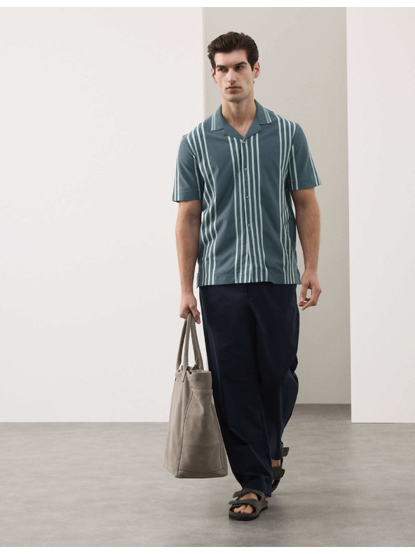 Marks & Spencer Texturovaná polokošile s klopou, z čisté bavlny Marks & Spencer modrá