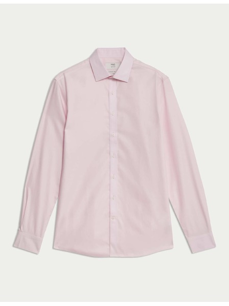 Marks & Spencer Bavlněná košile úzkého střihu s nežehlivou úpravou Marks & Spencer růžová