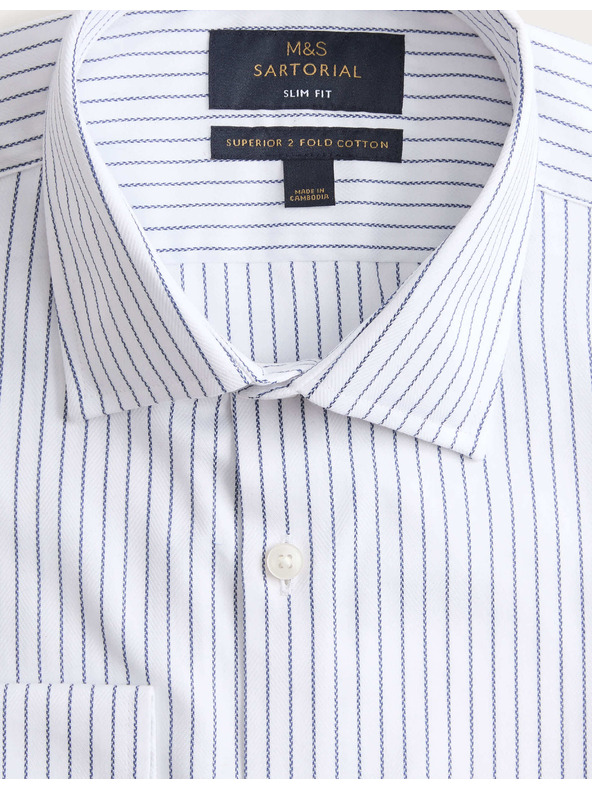 Marks & Spencer Pruhovaná košile úzkého střihu z čisté bavlny Marks & Spencer bílá