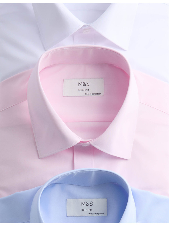 Marks & Spencer Košile úzkého střihu s dlouhým rukávem, snadné žehlení, 3 ks Marks & Spencer modrá