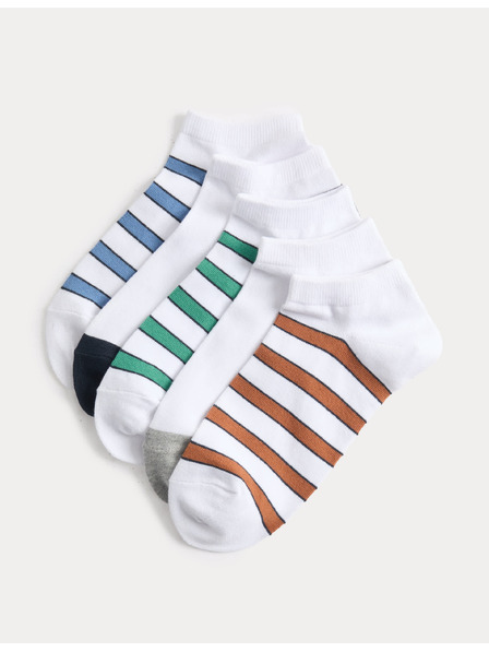 Marks & Spencer Krátké proužkované ponožky Trainer Liners™ s technologií Cool & Fresh™ a vysokým podílem bavlny, sada 5 párů Marks & Spencer bílá
