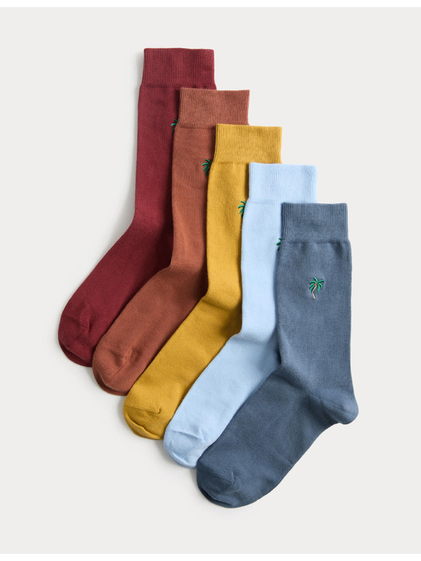Marks & Spencer Pruhované ponožky s motivem palem, vysokým podílem bavlny a technologií Cool & Fresh™, 5 párů Marks & Spencer vícebarevná