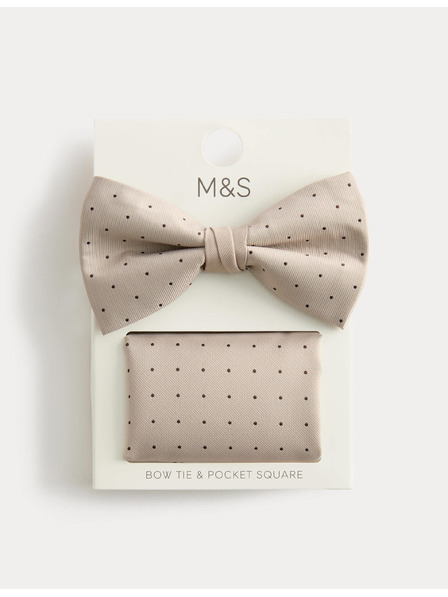 Marks & Spencer Sada puntíkovaného motýlka a kapesníku Marks & Spencer béžová