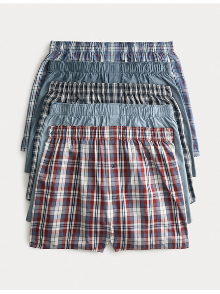 Marks & Spencer Kostkované tkané boxerky z čisté bavlny, 5 ks v balení Marks & Spencer modrá