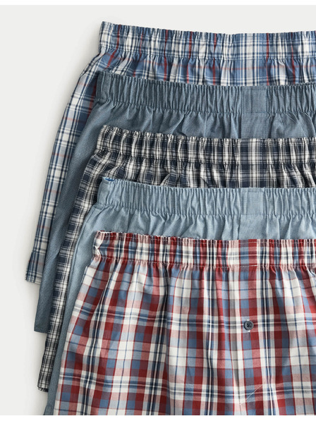 Marks & Spencer Kostkované tkané boxerky z čisté bavlny, 5 ks v balení Marks & Spencer modrá