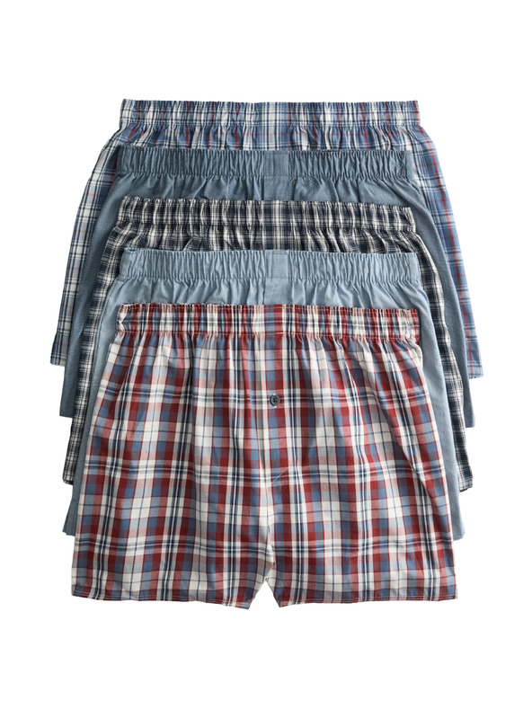 Marks & Spencer Kostkované tkané boxerky z čisté bavlny, 5 ks v balení Marks & Spencer modrá