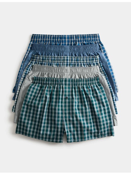 Marks & Spencer Kostkované tkané boxerky z čisté bavlny, 5 ks v balení Marks & Spencer zelená