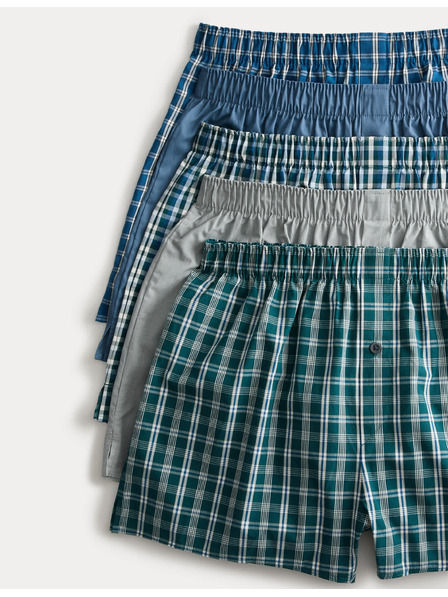 Marks & Spencer Kostkované tkané boxerky z čisté bavlny, 5 ks v balení Marks & Spencer zelená
