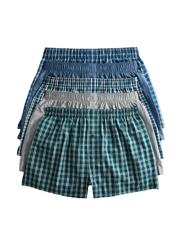 Marks & Spencer Kostkované tkané boxerky z čisté bavlny, 5 ks v balení Marks & Spencer zelená