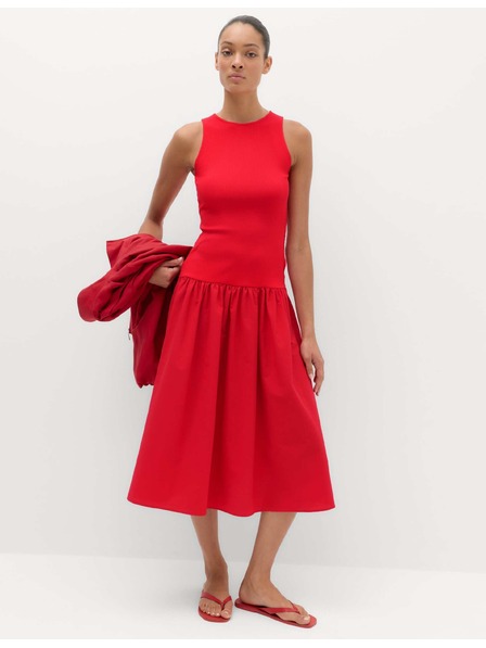 Marks & Spencer Žerzejové žebrované midi šaty se sníženým pasem Marks & Spencer červená