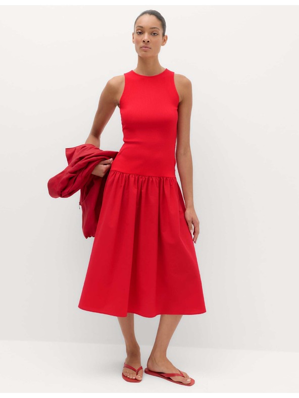 Marks & Spencer Žerzejové žebrované midi šaty se sníženým pasem Marks & Spencer červená