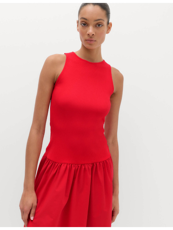 Marks & Spencer Žerzejové žebrované midi šaty se sníženým pasem Marks & Spencer červená