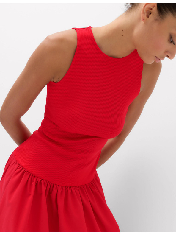 Marks & Spencer Žerzejové žebrované midi šaty se sníženým pasem Marks & Spencer červená