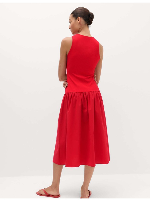 Marks & Spencer Žerzejové žebrované midi šaty se sníženým pasem Marks & Spencer červená