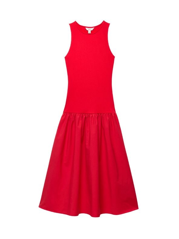 Marks & Spencer Žerzejové žebrované midi šaty se sníženým pasem Marks & Spencer červená
