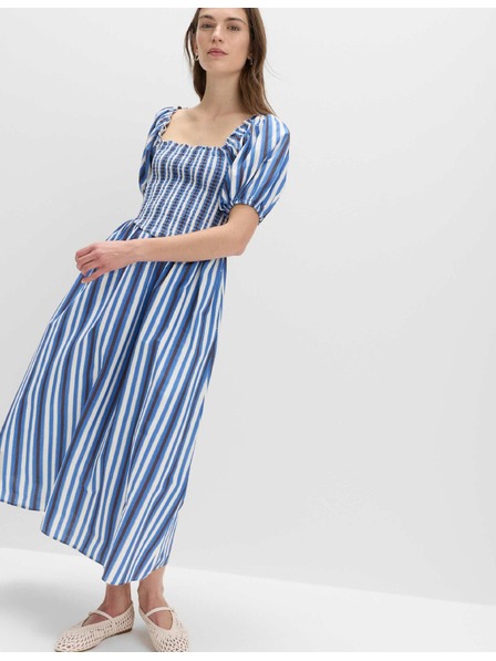 Marks & Spencer Pruhované řasené midi šaty z čisté bavlny Marks & Spencer modrá