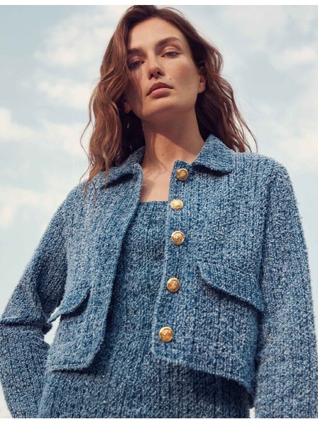 Marks & Spencer Džínová zkrácená bunda s texturou Marks & Spencer námořnická modrá
