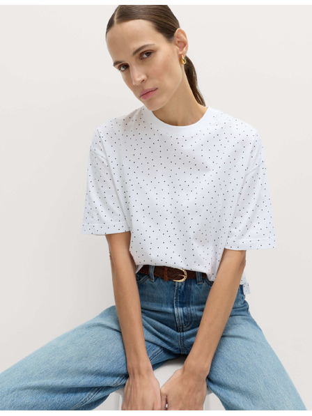 Marks & Spencer Pruhované krátké tričko volného střihu z čisté bavlny Marks & Spencer bílá