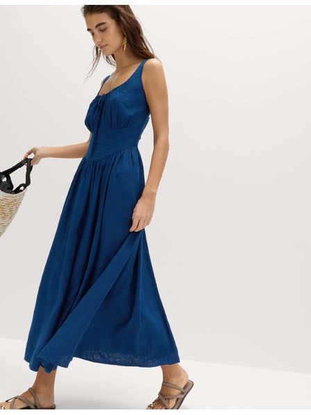 Marks & Spencer Splývavé midi šaty na ramínka a s kulatým výstřihem, s vysokým podílem lnu Marks & Spencer modrá