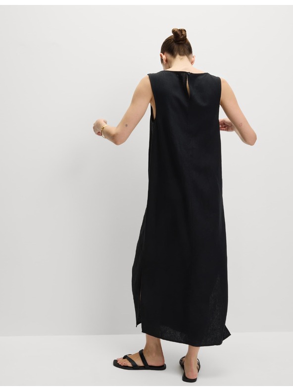 Marks & Spencer Splývavé midaxi šaty s vysokým podílem lnu a zavazováním u krku Marks & Spencer černá