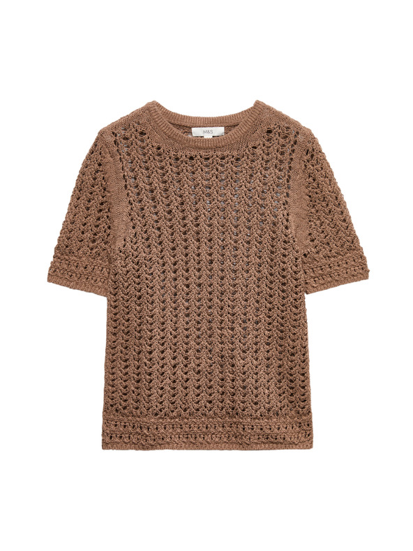 Marks & Spencer Pletený top s texturou a vysokým podílem bavlny Marks & Spencer hnědá