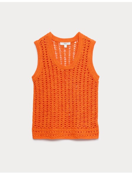 Marks & Spencer Pletené tílko v háčkovaném stylu, s oválným výstřihem a vysokým podílem bavlny Marks & Spencer oranžová