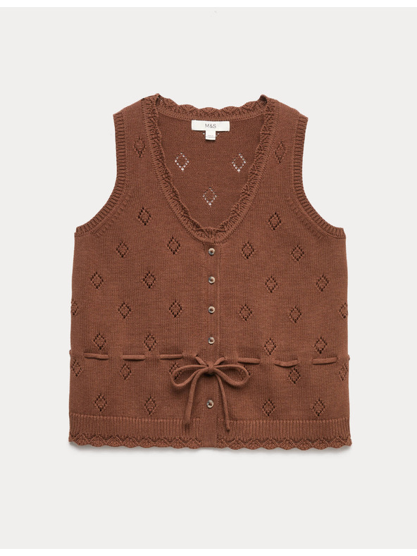 Marks & Spencer Pletené zkrácené tílko s texturou, z čisté bavlny Marks & Spencer hnědá