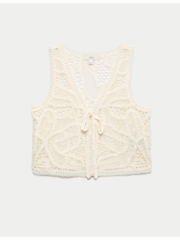 Marks & Spencer Zkrácená pletená vesta v háčkovaném stylu Marks & Spencer smetanová