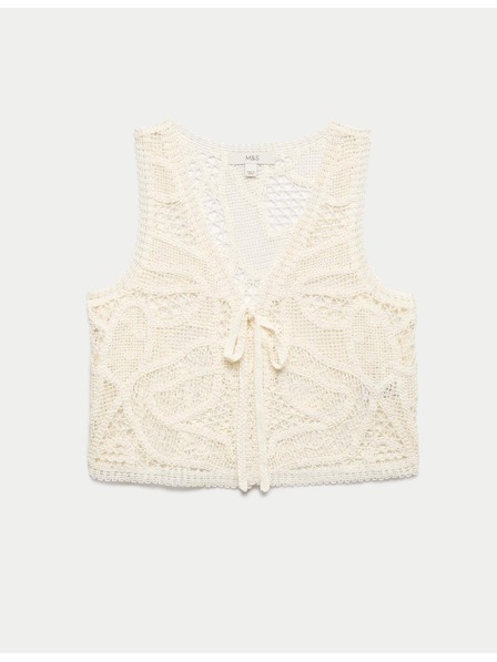 Marks & Spencer Zkrácená pletená vesta v háčkovaném stylu Marks & Spencer smetanová