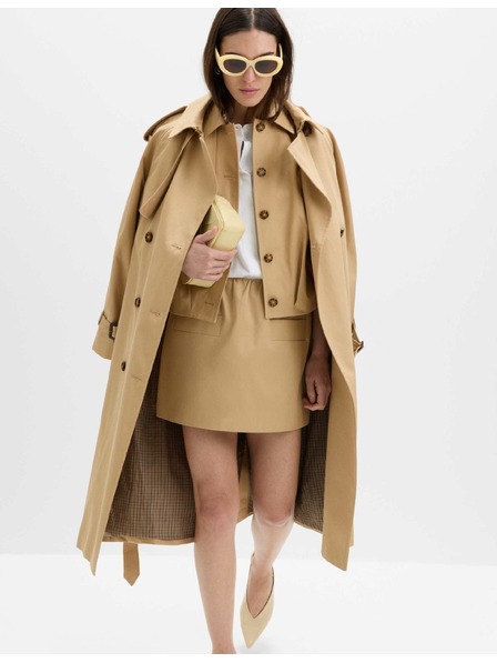Marks & Spencer Nabíraná mini sukně áčkového střihu z čisté bavlny Marks & Spencer hnědá