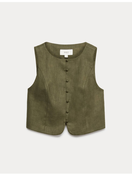 Marks & Spencer Keprová vesta se zapínáním na knoflíky s vysokým podílem lnu Marks & Spencer zelená