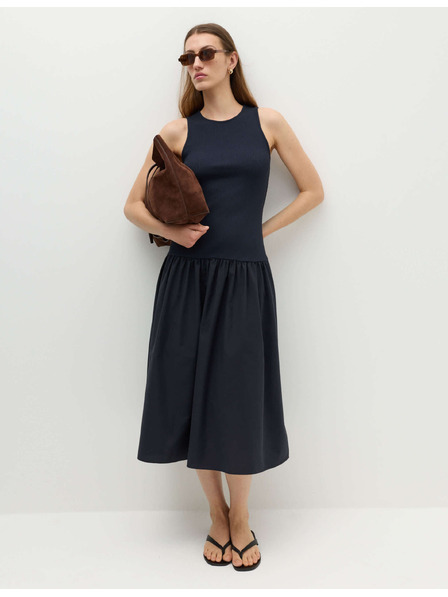 Marks & Spencer Žerzejové žebrované midi šaty se sníženým pasem Marks & Spencer námořnická modrá