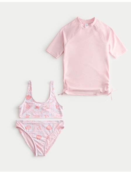 Marks & Spencer 3dílná vesta na bikiny a vyrážku s potiskem mušle (6–16 let) Marks & Spencer růžová