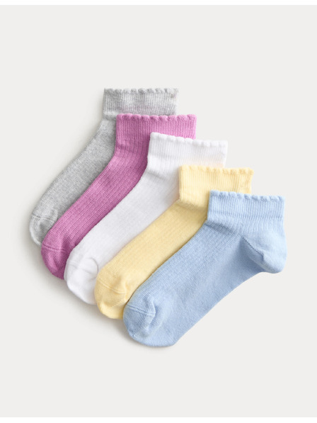 Marks & Spencer Žebrované krátké ponožky Trainer Liners™ s vysokým podílem bavlny, 5 párů (6 malé – 7 velké) Marks & Spencer vícebarevná