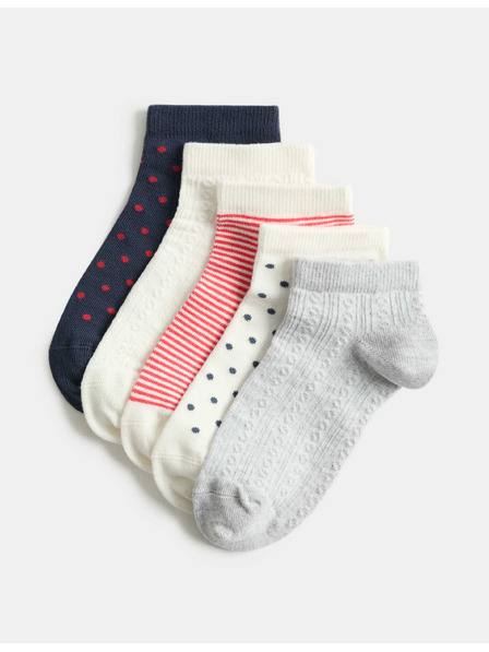 Marks & Spencer Pruhované krátké ponožky Trainer Liners™ s vysokým podílem bavlny, sada 5 párů Marks & Spencer modrá