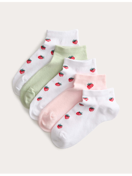 Marks & Spencer Krátké ponožky Trainer Liners™ s jahodami a vysokým podílem bavlny, 5 párů v balení (6 malé – 7 velké) Marks & Spencer červená