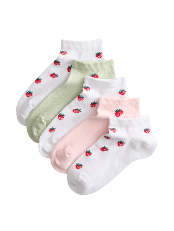 Marks & Spencer Krátké ponožky Trainer Liners™ s jahodami a vysokým podílem bavlny, 5 párů v balení (6 malé – 7 velké) Marks & Spencer červená