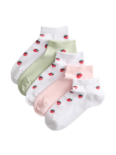 Marks & Spencer Krátké ponožky Trainer Liners™ s jahodami a vysokým podílem bavlny, 5 párů v balení (6 malé – 7 velké) Marks & Spencer červená