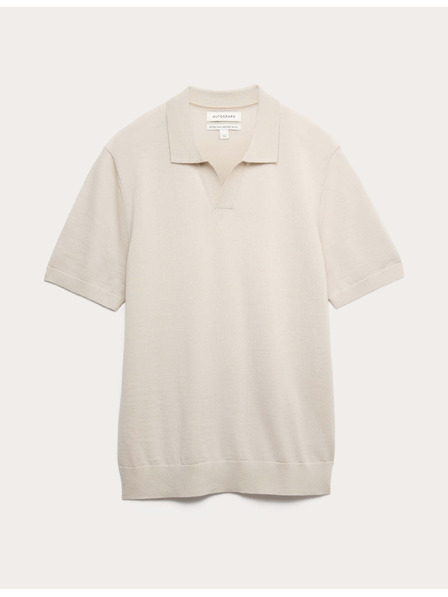 Marks & Spencer Pletená polokošile z čisté extra jemné vlny merino Marks & Spencer béžová