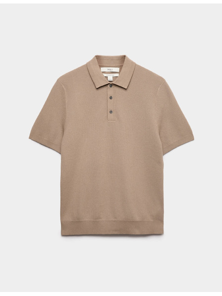 Marks & Spencer Pletená polokošile s texturou a vysokým podílem bavlny Marks & Spencer béžová