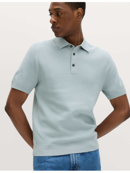 Marks & Spencer Pletená polokošile s texturou a vysokým podílem bavlny Marks & Spencer modrá