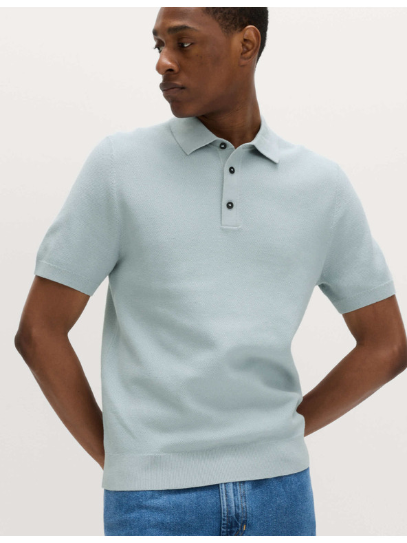 Marks & Spencer Pletená polokošile s texturou a vysokým podílem bavlny Marks & Spencer modrá