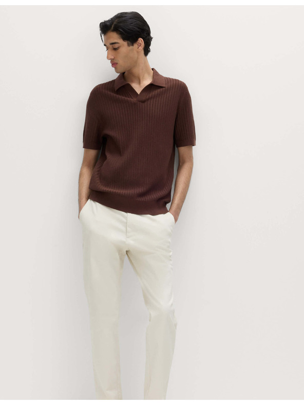 Marks & Spencer Polokošile s žebrovaou texturou, rozhalenkovým límcem, s vysokým podílem bavlny Marks & Spencer hnědá