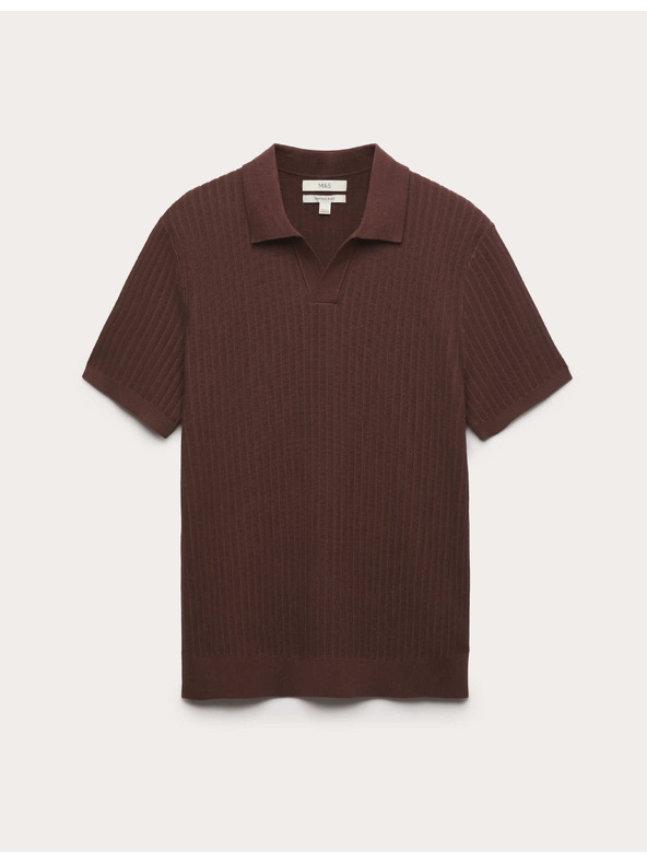 Marks & Spencer Polokošile s žebrovaou texturou, rozhalenkovým límcem, s vysokým podílem bavlny Marks & Spencer hnědá